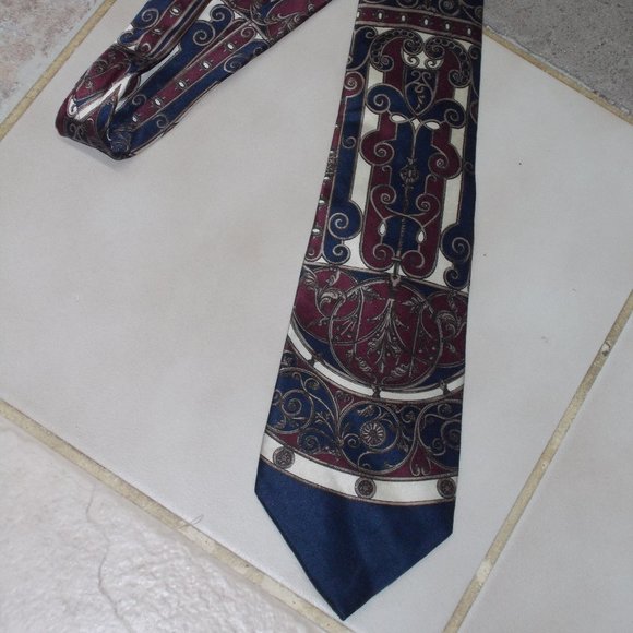 EUC, Men's burgundy, tan & blue necktie - Picture 2 of 3